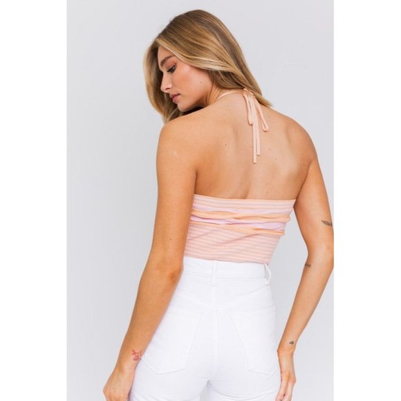 LE LIS HALTER NECK SWEATER CROP TOP PINK - Picture 5 of 11
